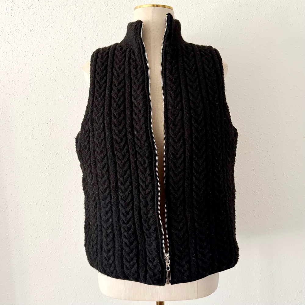 JOIE Black Reversible Zip Up Vest Cable Knit Puffer Jacket Women's Size Medium M